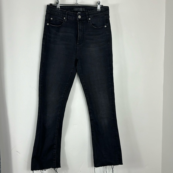 Leith Black High-Rise Crop Flare Raw Hem Jeans 26 - Picture 2 of 9
